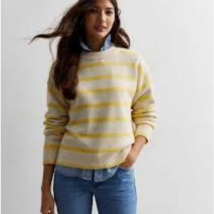 Zara wool Yellow and Cream Striped Crewneck Sweater